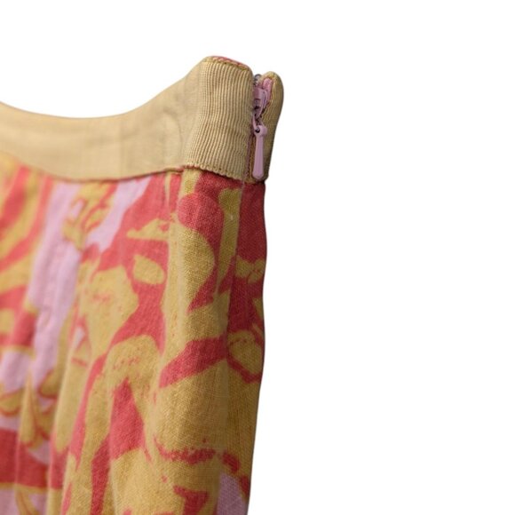 Anthropologie Edme Esyllte Skirt Womens Yellow Orange Pink Linen Blend Size 12 - Picture 8 of 9